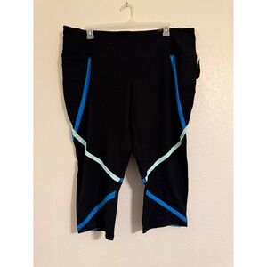 Athletic Works Womens Black Blue Stripe Capri Leggings Size 26 28